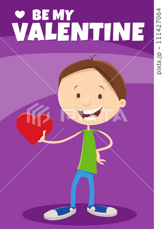 funny cartoon boy with heart Valentines Day card funny cartoon boy with heart Valentines Day card 111427064