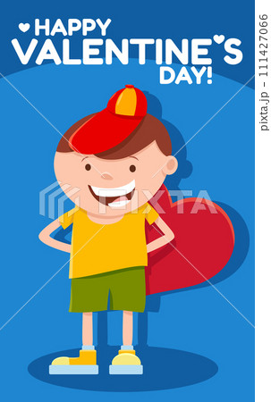 funny cartoon boy with heart Valentines Day card 111427066
