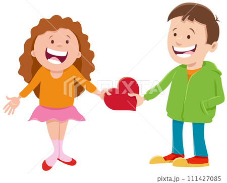 cartoon girl and boy characters on Valentines Day 111427085