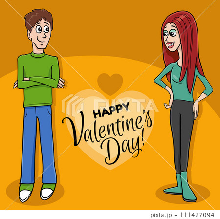 Valentines Day design with comic young couple Valentines Day design with comic young couple 111427094