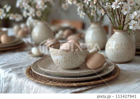 Spring's Quiet Bounty, a Ceramic Cradle for Easter's Eggs, Adorned by Blooms of Gentle Promise Spring's Quiet Bounty, a Ceramic Cradle for Easter's Eggs, Adorned by Blooms of Gentle Promise 111427941