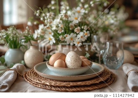Spring's Quiet Bounty, a Ceramic Cradle for Easter's Eggs, Adorned by Blooms of Gentle Promise Spring's Quiet Bounty, a Ceramic Cradle for Easter's Eggs, Adorned by Blooms of Gentle Promise 111427942