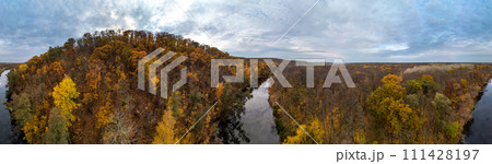 Autumn aerial river scenery with colorful forest 111428197