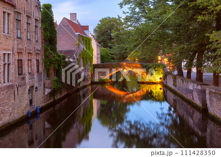 Night Green canal in Bruges, Belgium 111428350