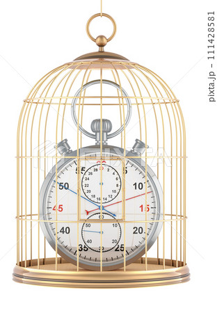 Stopwatch inside bird cage, 3D rendering 111428581