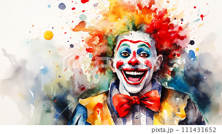 陽気な男性のピエロのイメージ水彩イラスト「AI生成画像」 陽気な男性のピエロのイメージ水彩イラスト「AI生成画像」 111431652