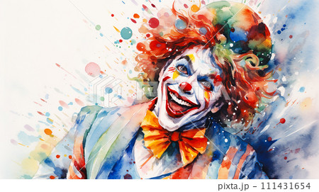 陽気な男性のピエロのイメージ水彩イラスト「AI生成画像」のイラスト