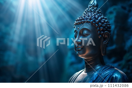 Buddha with a halo of light, symbolizing spiritual radiance 111432086
