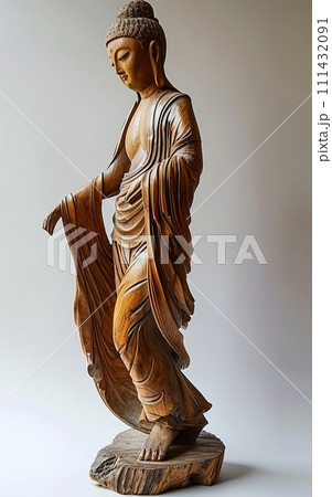 Artistic Wooden Sculpture of the Walking Buddha 111432091