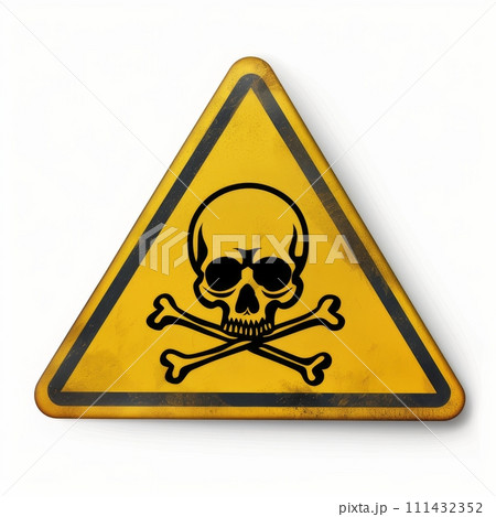 cautionary yellow triangle sign with skull and crossbones, Generative AI 111432352