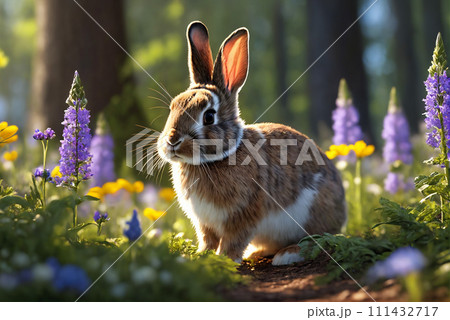 春の花とうさぎ 111432717