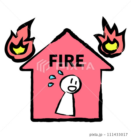 ラクガキ風の家の火事イラスト 111433017