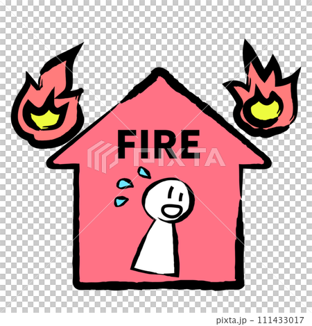 ラクガキ風の家の火事イラスト 111433017