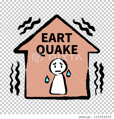 ラクガキ風の家が地震被害にあっているイラスト 111433019