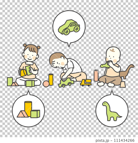 Illustration of children playing with toys 111434266