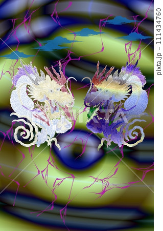 龍と縁起物  陰陽の龍イラスト　 111434760