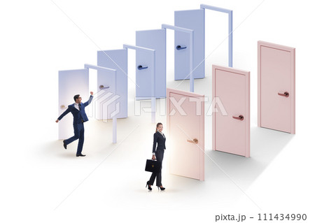Business people and many doors of opportunities Business people and many doors of opportunities 111434990