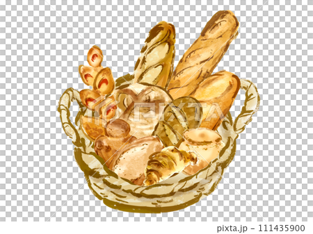 籃子裡各種麵包的手繪插畫 籃子裡各種麵包的手繪插畫 111435900