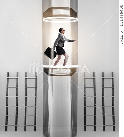 Businesswoman in accelerated and fast promotion concept Businesswoman in accelerated and fast promotion concept 111436499