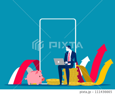 Person trading on a stock market. Finance app vector concept Person trading on a stock market. Finance app vector concept 111436665