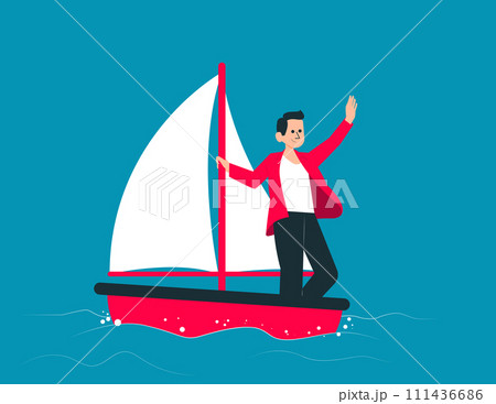Courage and leader ship to success. Investors standing in paper boat on fluctuate market concept Courage and leader ship to success. Investors standing in paper boat on fluctuate market concept 111436686