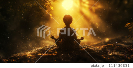 座禅をして瞑想をしている人物 スピリチュアルイメージ 座禅をして瞑想をしている人物 スピリチュアルイメージ 111436851