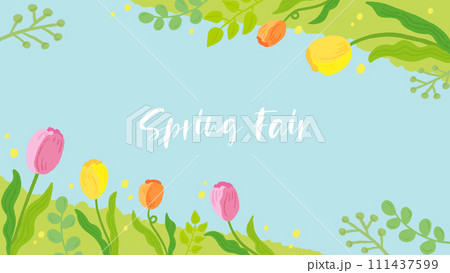 春をイメージしたチューリップの背景フレーム、おしゃれな手描きイラスト 春をイメージしたチューリップの背景フレーム、おしゃれな手描きイラスト 111437599
