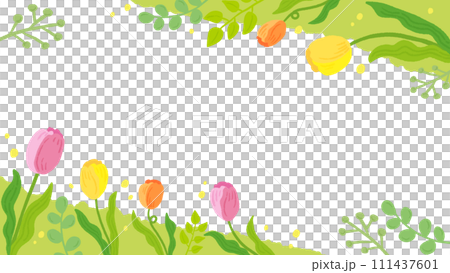 Spring-inspired tulip background frame, stylish hand-drawn illustration 111437601