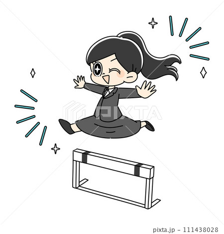 ハードルを飛び越えるスーツの女性 ハードルを飛び越えるスーツの女性 111438028