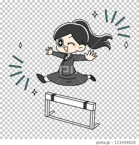 ハードルを飛び越えるスーツの女性 ハードルを飛び越えるスーツの女性 111438028