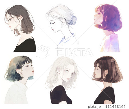 若い女性の水彩画　まとめ売り（AI生成画像） 111438163