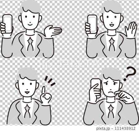 スマートフォン スーツ ビジネスマン 男性 人物 シンプル ベクター イラスト素材セット スマートフォン スーツ ビジネスマン 男性 人物 シンプル ベクター イラスト素材セット 111438912
