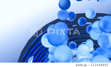CG　浮遊するガラスの玉とガラスの輪の背景素材 111438955