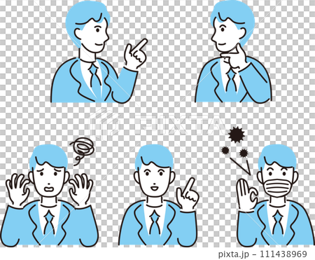 医療　病気　人物　男性　ビジネスマン　スーツ　飾り　あしらい　シンプル　ベクター　イラスト素材セット 111438969