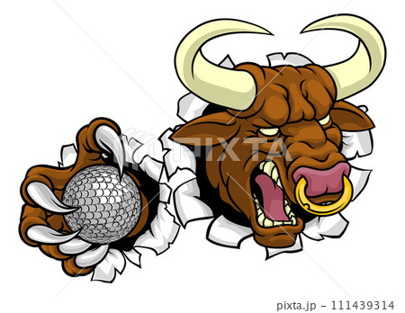 Bull Minotaur Longhorn Cow Golf Mascot Cartoon 111439314