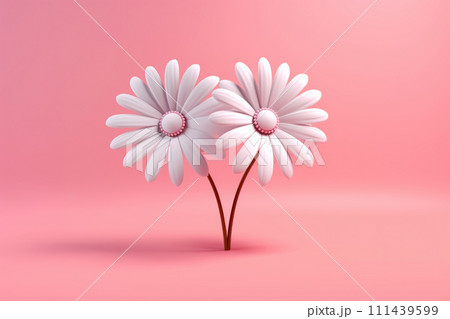 3D illustration two daisies isolated on pink background 111439599