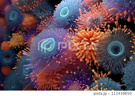 Colorful tiny bacteria cells constituting into...のイラスト素材 [111439650 ...
