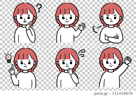 Young woman's facial expression variation set Young woman's facial expression variation set 111439870