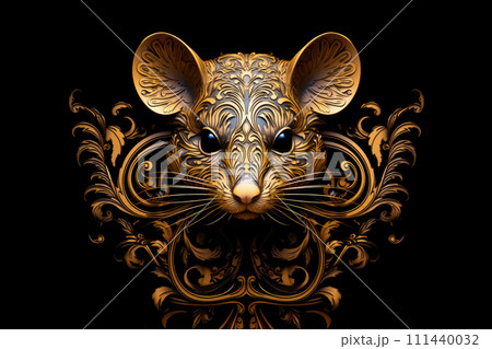 Golden digital art abstract portrait rat in...のイラスト素材 [111440032] - PIXTA