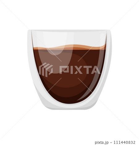Glass cup of coffee. Cartoon vector illustration of delicious fragrant coffee on isolated white background Glass cup of coffee. Cartoon vector illustration of delicious fragrant coffee on isolated white background 111440832