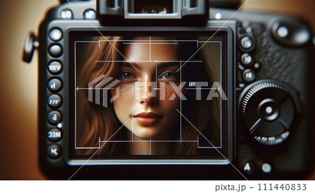 カメラのファインダー越しに見るポートレイト 111440833