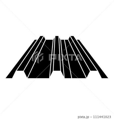 Roof metal rooftop steel profile sheets roofing concept ribbed corrugated metallic panel siding tile icon black color vector illustration image flat style 111441023