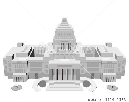 デフォルメした白い国会議事堂　日本　ベクターイラストレーション 111441578
