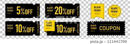 可用於黑色星期五銷售的黑色和黃色優惠券向量設計材料集 B2 可用於黑色星期五銷售的黑色和黃色優惠券向量設計材料集 B2 111441709