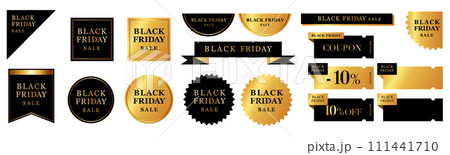 ブラックフライデーセールに使える高級感のあるクーポンやアイコンのベクターデザインセット ブラックフライデーセールに使える高級感のあるクーポンやアイコンのベクターデザインセット 111441710
