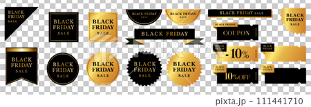 ブラックフライデーセールに使える高級感のあるクーポンやアイコンのベクターデザインセット ブラックフライデーセールに使える高級感のあるクーポンやアイコンのベクターデザインセット 111441710