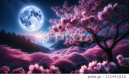 月が見える夜桜のイラスト素材 [111441828] - PIXTA