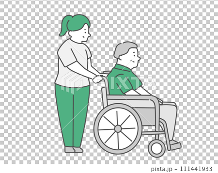 一名女性護理人員和坐在輪椅上的老人 111441933