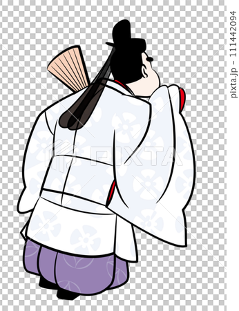 日本の貴族.のぞき見する直衣姿の男性。平安時代イメージイラスト 日本の貴族.のぞき見する直衣姿の男性。平安時代イメージイラスト 111442094