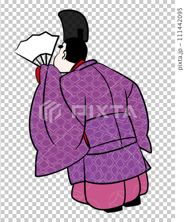 日本の貴族.のぞき見する直衣姿の男性。平安時代イメージイラスト 111442095